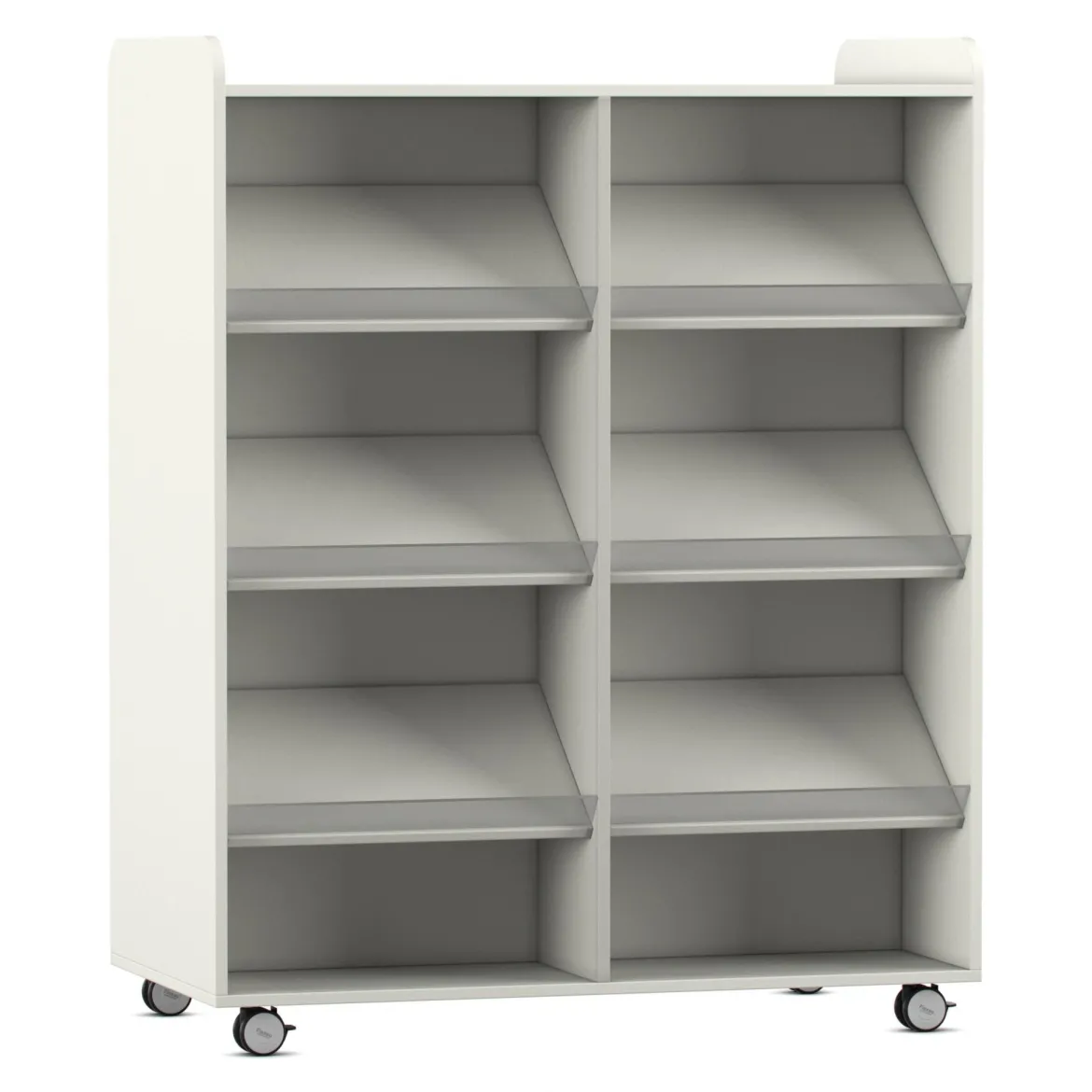 Flexeo® Bücherwagen, weiß, beidseitig je 6 Schrägablagen
