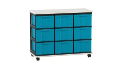 Flexeo Containersystem mit Ablage weiß, 9 große Boxen, HxBxT: 72,8 x 90,5 x 38,5 cm, Rollen