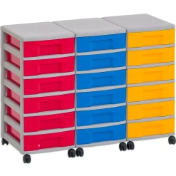 Flexeo Container-System 3 Reihen, HxBxT: 66 x 90 x 38 cm, 18 kleine Boxen bunt Rahmen grau