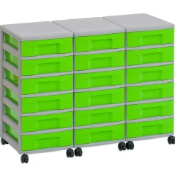Flexeo Container-System 3 Reihen, HxBxT: 66 x 90 x 38 cm, 18 kleine Boxen grün, Rahmen grau