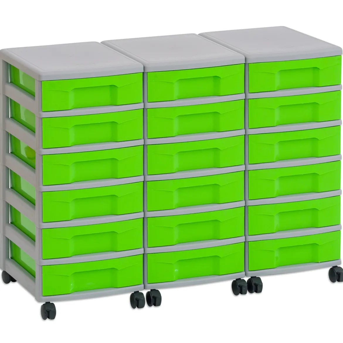 Flexeo Container-System 3 Reihen, HxBxT: 66 x 90 x 38 cm, 18 kleine Boxen grün, Rahmen grau