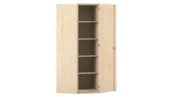 Flexeo Eckschrank, Ahorn honig, 4 Fachböden, HxT 190 x 60 cm, Bogengriff mit Schloss