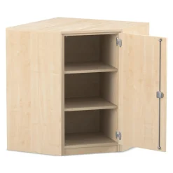 Flexeo® Eckschrank, Ahorn honig, 3 Fächer, 1 Tür, Tiefe 40 cm, Bogengriff mit Schloss