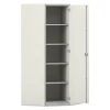 Flexeo Eckschrank, weiß, 4 Fachböden, HxT 190 x 50 cm, Bogengriff mit Schloss