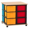 Flexeo® Fahrbares Containersystem Ahorn honig mit Ablage, 12 große Boxen, bunt