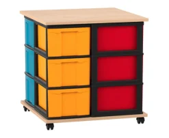 Flexeo® Fahrbares Containersystem Ahorn honig mit Ablage, 12 große Boxen, bunt