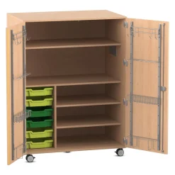 Flexeo fahrbares Multimobil - Musik, Buche hell, 6 kleine Boxen hellgrün/grün HxBxT: 148 x 110 x 70 cm