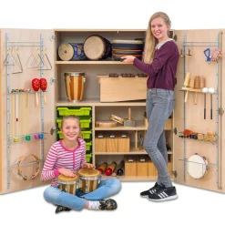 Flexeo fahrbares Multimobil - Musik, Buche hell, 6 kleine Boxen hellgrün/grün HxBxT: 148 x 110 x 70 cm