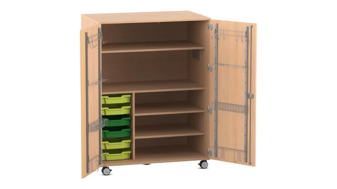 Flexeo fahrbares Multimobil - Musik, Buche hell, 6 kleine Boxen hellgrün/grün HxBxT: 148 x 110 x 70 cm