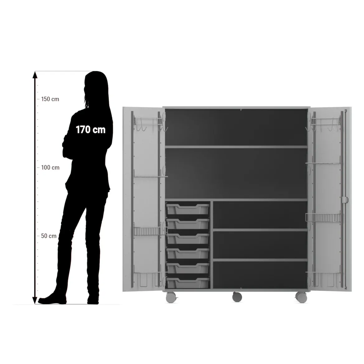 Flexeo fahrbares Multimobil - Musik, Buche hell, 6 kleine Boxen hellgrün/grün HxBxT: 148 x 110 x 70 cm