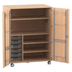 Flexeo fahrbares Multimobil - Musik, Buche hell, 6 kleine Boxen transparent HxBxT: 148 x 110 x 70 cm