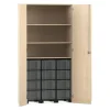 Flexeo® Garagenschrank, Ahorn honig, 3 Fächer, 3 Rollcontainer, 12 große Boxen, Schloss, HxBxT: 190 x94,4x50 cm