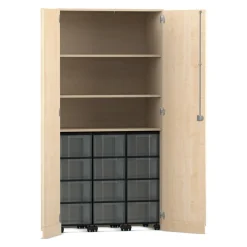 Flexeo® Garagenschrank, Ahorn honig, 3 Fächer, 3 Rollcontainer, 12 große Boxen, Schloss, HxBxT: 190 x94,4x50 cm