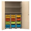 Flexeo Garagenschrank, Ahorn Honig, 3 Rollcontainer mit Boxen bunt A, Schloss, HxBxT: 190x126,4x60 cm