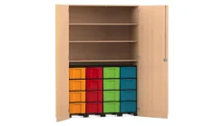 Flexeo® Garagenschrank, Buche hell, Bogengriff mit Schloss, HxBxT: 190 x 126,4 x 50 cm