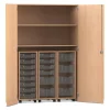 Flexeo Garagenschrank, Buche hell, HxBxT: 190x126,4x60 cm, 3 Rollcontainer mit Boxen transparent, Dreholive