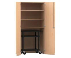 Flexeo® Garagenschrank, 3 Fächer, 1 Transportwagen, Buche hell, HxBxT: 190 x 94,4 x 60 cm, Dreholive