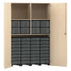 Flexeo® Garagenschrank mit 2 Fächern, 4 Rollcontainern und 40 Boxen, Ahorn honig, Schloss, HxBxT: 190 x 126,4 x 50 cm