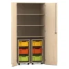 Flexeo® Garagenschrank PRO, Ahorn, 2 Rollcontainer, 6 Boxen bunt, 3 Fächer, HxBxT: 190 x 94,4 x 60 cm