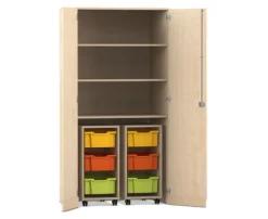 Flexeo® Garagenschrank PRO, Ahorn, 2 Rollcontainer, 6 Boxen bunt, 3 Fächer, HxBxT: 190 x 94,4 x 60 cm