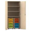 Flexeo® Garagenschrank PRO, Ahorn, 2 Rollcontainer, 12 kleine Boxen bunt, 3 Fächer, HxBxT: 190 x 94,4 x 60 cm, Schloss