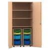 Flexeo® Garagenschrank PRO, Buche hell, HxBxT: 190 x 94,4 x 60 cm, 2 Rollcontainer, 8 Boxen Gr. S und M, bunt B, Dreholive Schloss