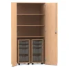 Flexeo® Garagenschrank PRO, Buche hell, HxBxT: 190 x 94,4 x 60 cm, 2 Rollcontainer, 8 Boxen Gr. S und M transparent, Bogengriff mit Schloss