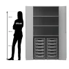 Flexeo® Garagenschrank PRO, Buche hell, 2 Rollcontainer, 12 kleine Boxen bunt, 3 Fächer, HxBxT: 190 x 94,4 x 60 cm