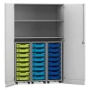 Flexeo® Garagenschrank PRO, Dekor grau, 3 Rollcontainer, HxBxT: 190 x 126,4 x 60 cm, 24 Boxen Gr. S bunt B, Bogengriff mit Schloss