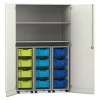Flexeo® Garagenschrank PRO, Dekor weiß, HxBxT: 190 x 126,4 x 60 cm, 3 Rollcontainer, 12 Boxen bunt B, Dreholive