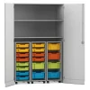 Flexeo® Garagenschrank PRO, grau, 3 Rollcontainer, 18 Boxen bunt B, Schloss