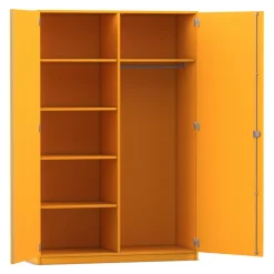 Flexeo® Garderobenschrank, Dekor gelb, mit einer Garderobe und 6 Fächern, Tiefe 60 cm, Bogengriff mit Schloss