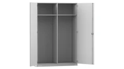 Flexeo Garderobenschrank, Dekor grau, Mittelwand, HxBxT 190 x 126,4 x 60 cm, Bogengriff mit Schloss