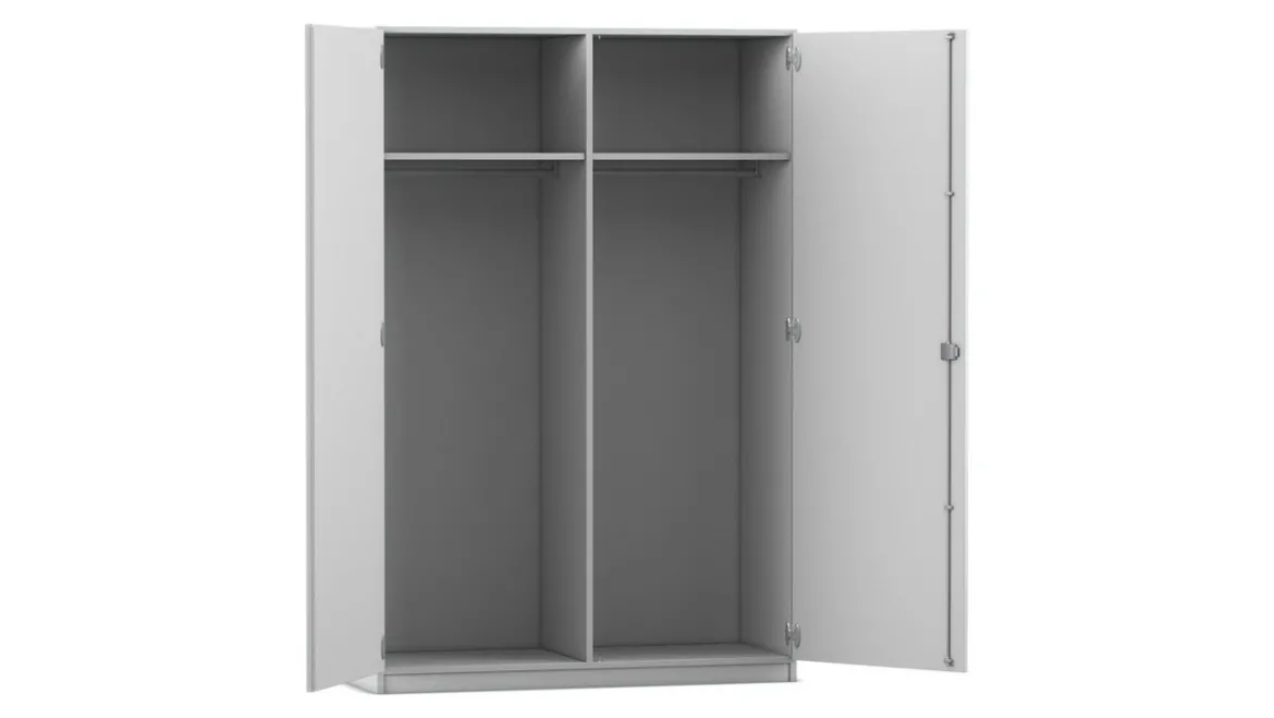Flexeo Garderobenschrank, Dekor grau, Mittelwand, HxBxT 190 x 126,4 x 60 cm, Bogengriff mit Schloss