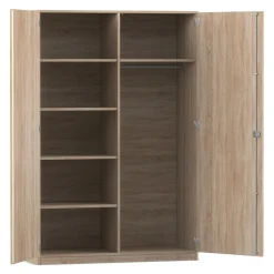 Flexeo Garderobenschrank mit einer Garderobe und 6 Fächern, Eiche natur, HxBxT: 190 x 126,4 x 60 cm, Dreholive