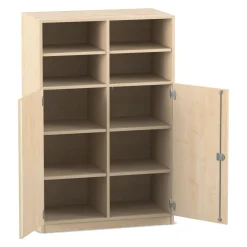 Flexeo® Halbtürenschrank, Ahorn honig mit 10 Fächern und 2 Halbtüren, HxBxT: 143,9x94,4x40 cm, Bogengriff mit Schloss