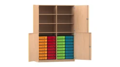 Flexeo Halbtürenschrank, Buche hell. 4 Drehtüren, 6 Fachböden, HxBxT: 190x126,4x60 cm, Dreholive