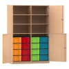 Flexeo Halbtürenschrank Buche hell, HxBxT: 190 x 126,4 x 50 cm, 16 Boxen transparent, Dreholive