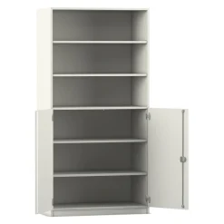 Flexeo® Halbtürenschrank, Dekor weiß, 6 Fächer, 2 Halbtüren, HxBxT: 190 x 94,4 x 60 cm, Bogengriff mit Schloss