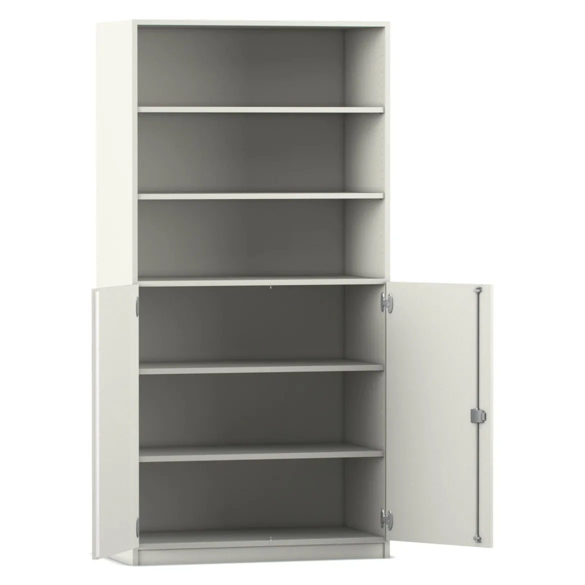 Flexeo® Halbtürenschrank, Dekor weiß, 6 Fächer, 2 Halbtüren, HxBxT: 190 x 94,4 x 60 cm, Bogengriff mit Schloss