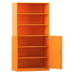 Flexeo® Halbtürenschrank mit 6 Fächern und 2 Halbtüren, Farbe Orange, Schloß, 50cm tief