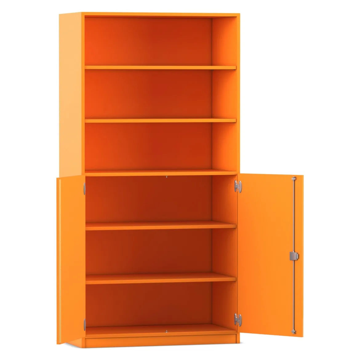 Flexeo® Halbtürenschrank mit 6 Fächern und 2 Halbtüren, Farbe Orange, Schloß, 50cm tief