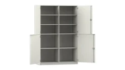 Flexeo Halbtürenschrank weiss, 4 Drehtüren, 8 Fachböden, HxBxT: 190 x 126,4 x 60 cm, Bogengriff mit Schloss