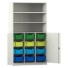 Flexeo Halbtürenschrank weiß 190 x 108,1 x 50 cm, 12 großen Boxen, bunt B, Bogengriff mit Schloss