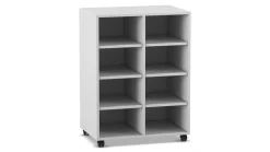 Flexeo® Hochregal PRO grau, HxBxT: 99,1 x 73,1 x 48 cm, 2 Reihen, 8 Fächer, mit Rollen