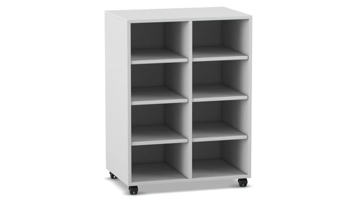 Flexeo® Hochregal PRO grau, HxBxT: 99,1 x 73,1 x 48 cm, 2 Reihen, 8 Fächer, mit Rollen