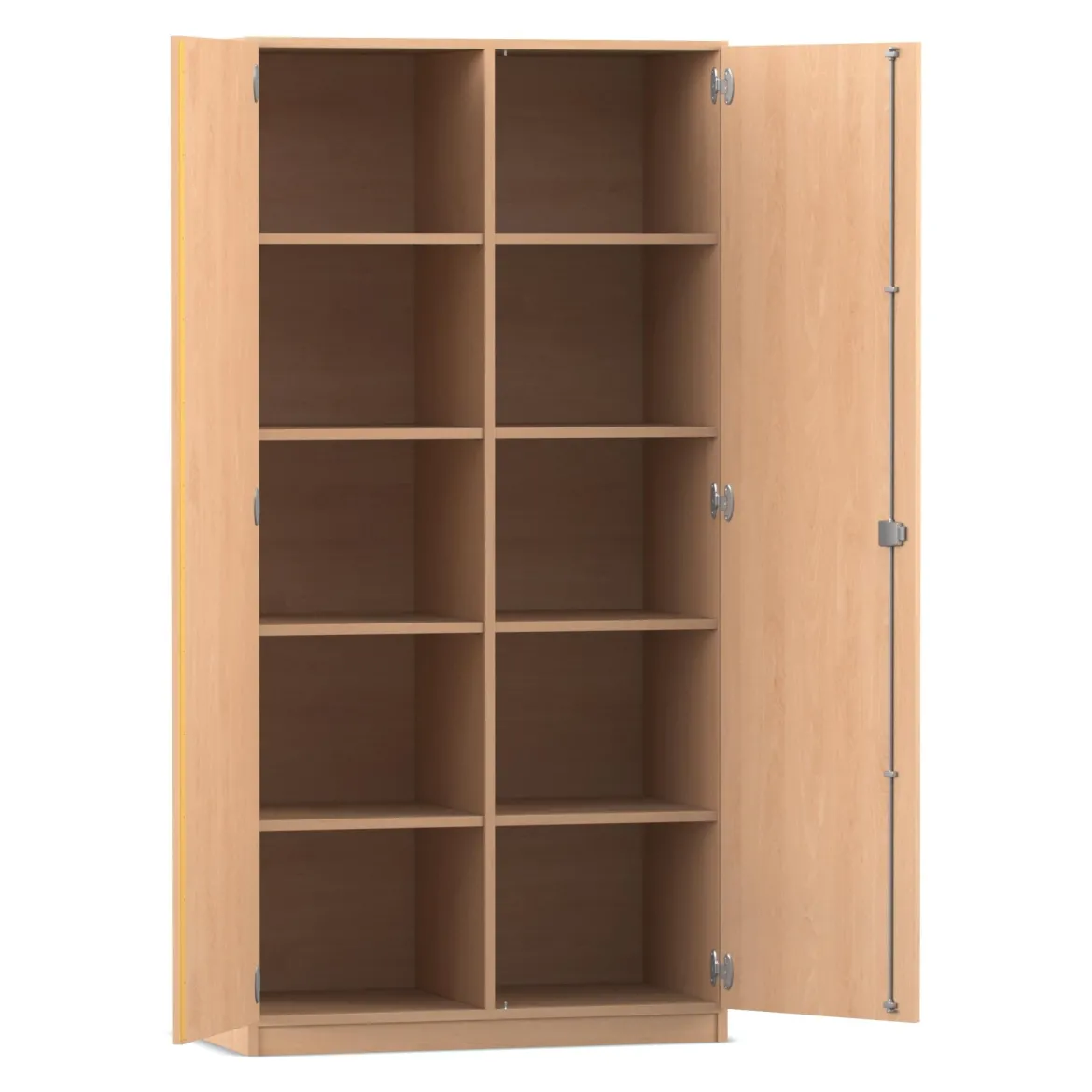 Flexeo Hochschrank, Ahorn honig mit 10 Fächern und Türen, 190 x 94,4 x 60 cm, Bogengriff mit Schloss