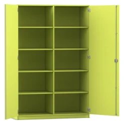 Flexeo Hochschrank apfelgrün, 10 Fächer, 2 Türen, HxBxT: 190x126,4x40 cm, Bogengriff mit Schloss