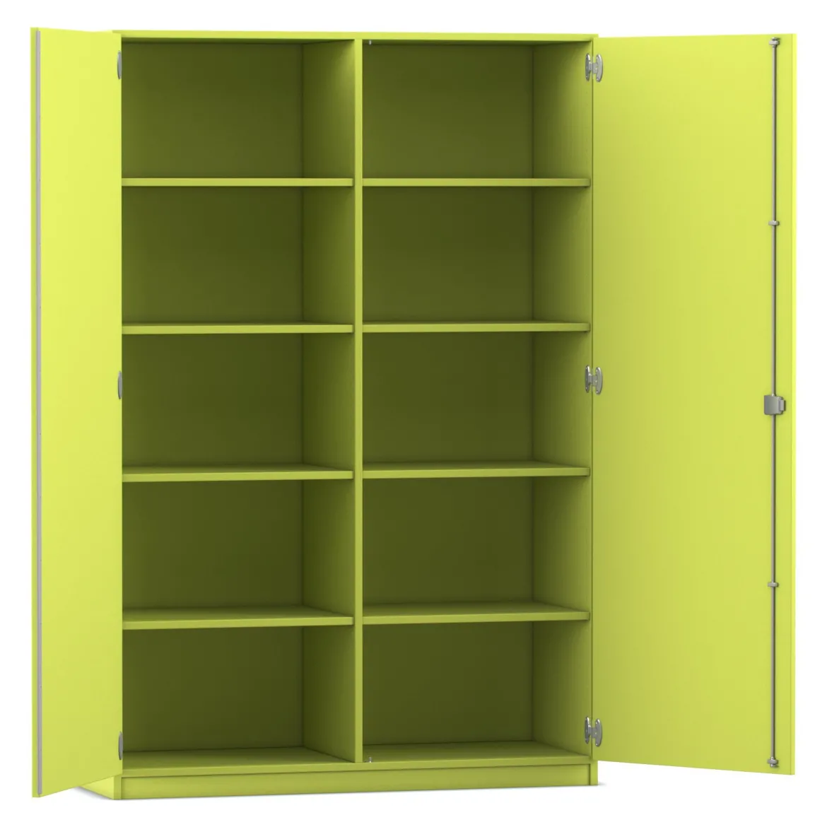 Flexeo Hochschrank apfelgrün, 10 Fächer, 2 Türen, HxBxT: 190x126,4x40 cm, Bogengriff mit Schloss