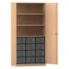 Flexeo Hochschrank Buche hell, HxBxT: 190x94,4x50 cm, 3 große Fächer, 12 großen Boxen transparent, Dreholive